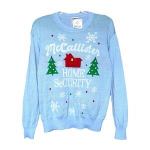 HOME ALONE McCallister Home Security Juniors Blue Knit Pullover Sweater Size XS